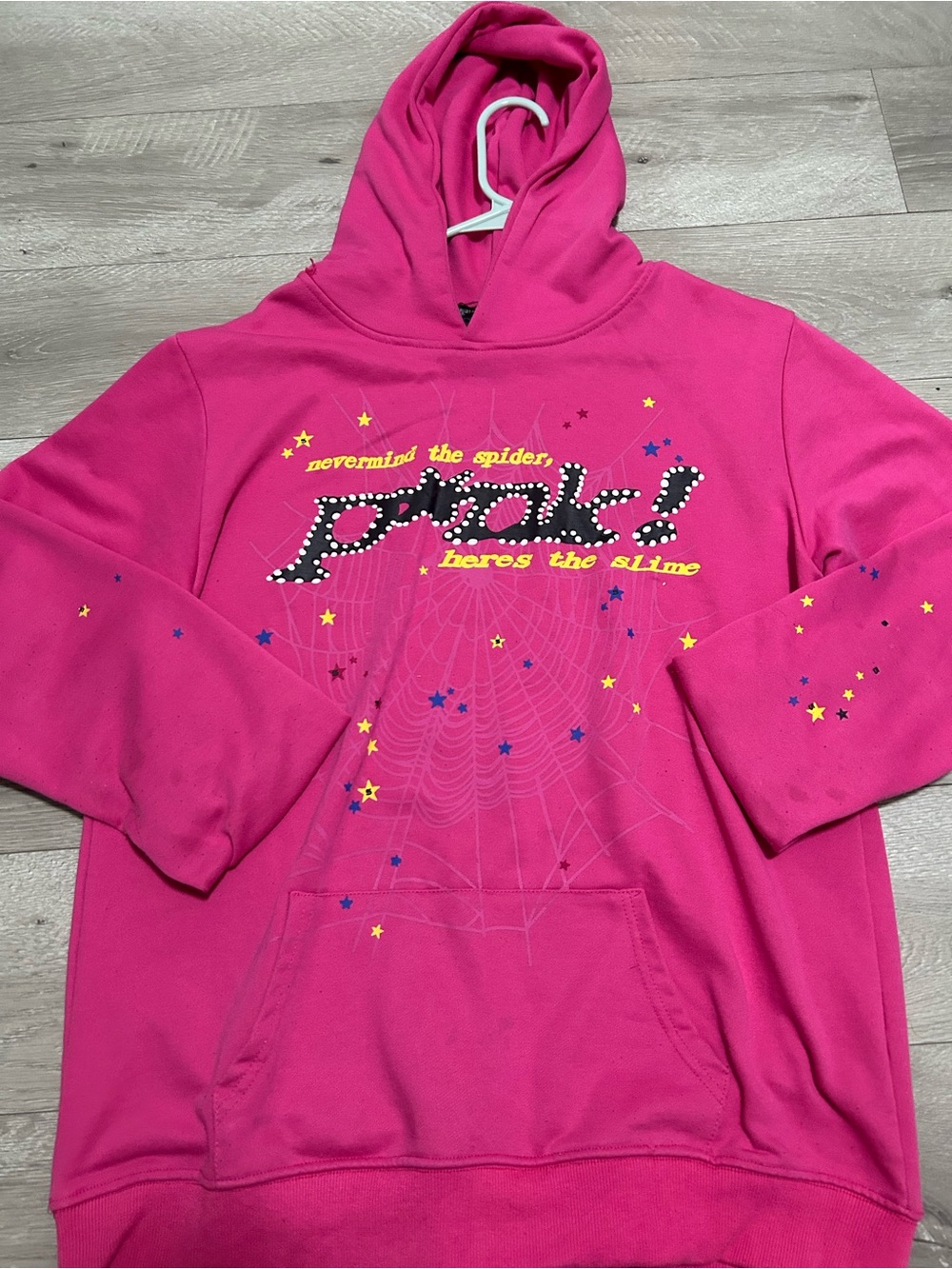 Pink Graphic Hoodie with Spider Web and Stars